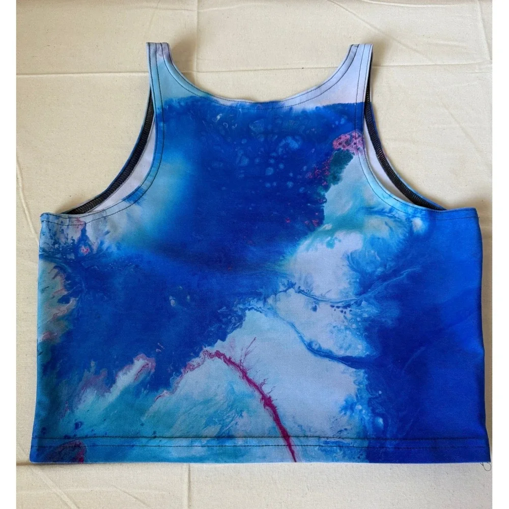 By Rachel Pierce Blue Fluid Art Activewear Set Crop Top Leggings Large